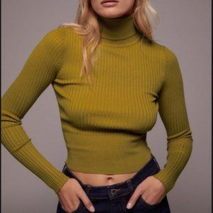 Zara mustard ribbed turtleneck sweater